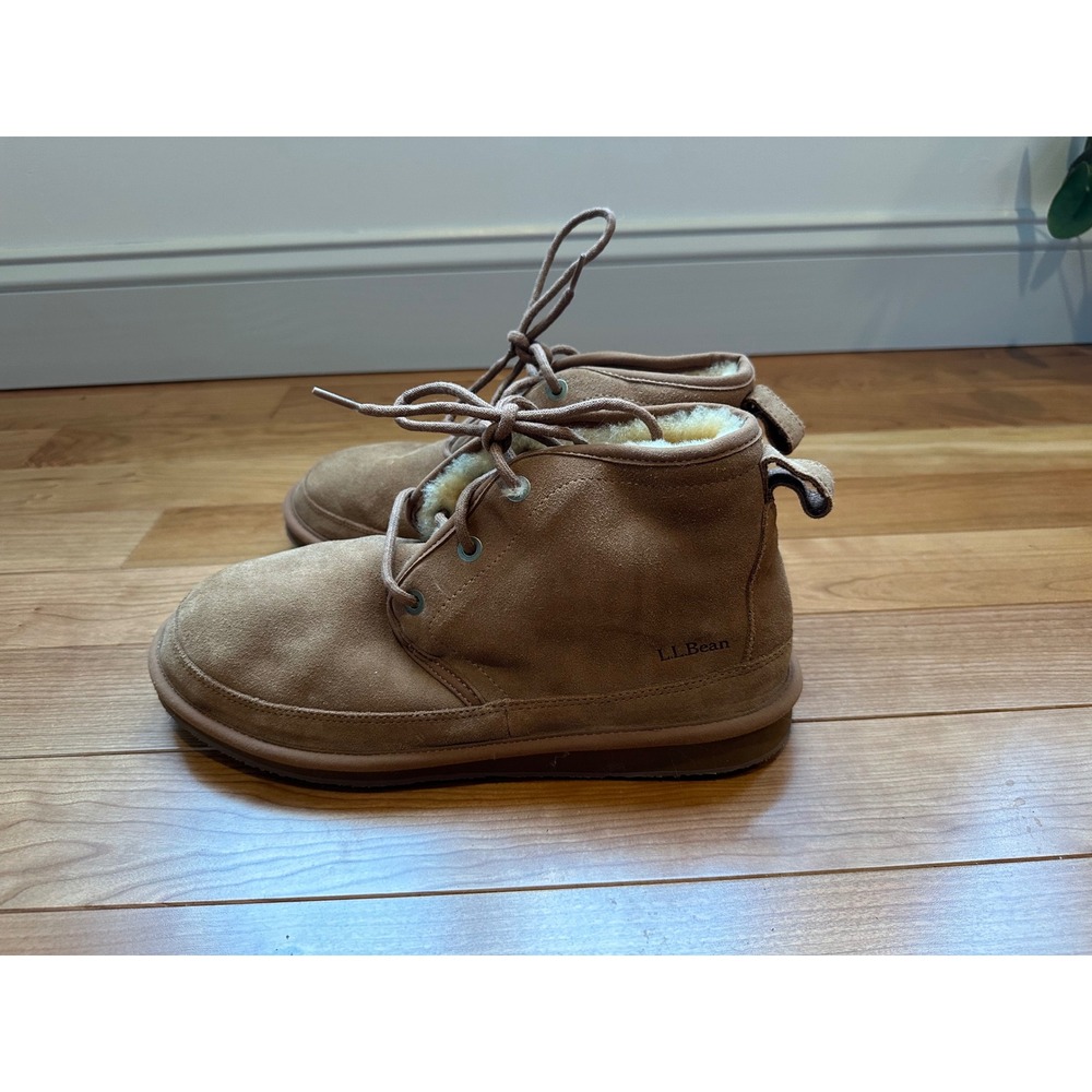 LL Bean Wicked Good Suede Shearling Lined Chukka Boots Tan Brown Lace Up NEW - Picture 6 of 12